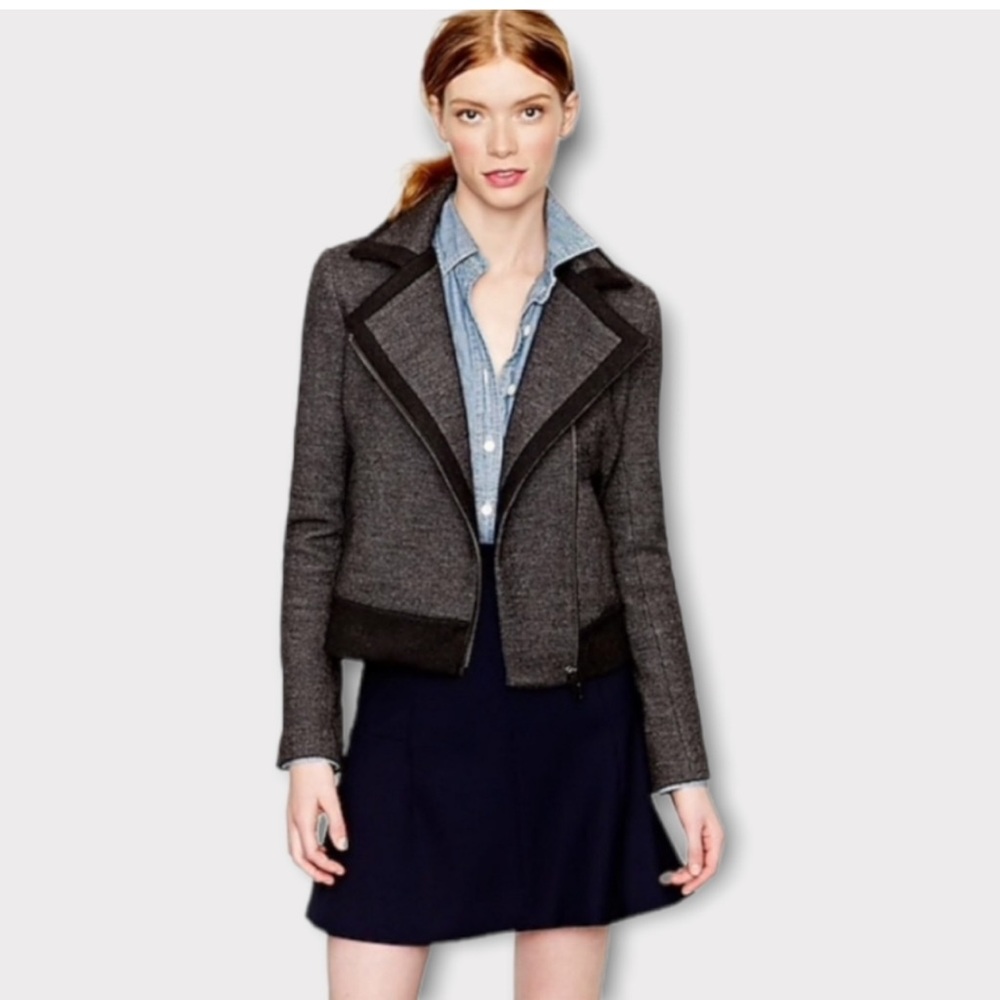 J Crew charcoal gray black wool motto motorcycle jacket zip up